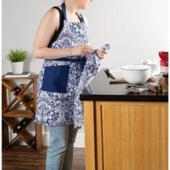 Design Imports Nautical Blue Damask Apron -Design Imports GUEST 1fa31100 fa6a 4587 96b8 5fd9ead57c1b