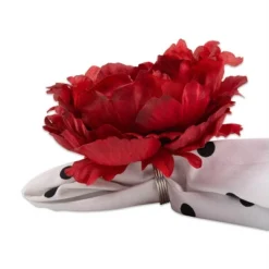 DII Peony Flower Napkin Ring Set 4 Piece, Deep Red -Design Imports GUEST 2003e714 a91b 45cd 9aca badf451676c2
