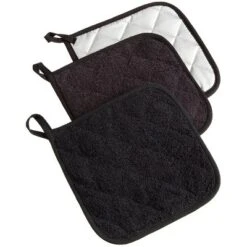 Design Imports Terry Solid Potholder Set 3 Piece Black 7X7" -Design Imports GUEST 20deee0c 4435 43a9 96b8 ff102b6220d6