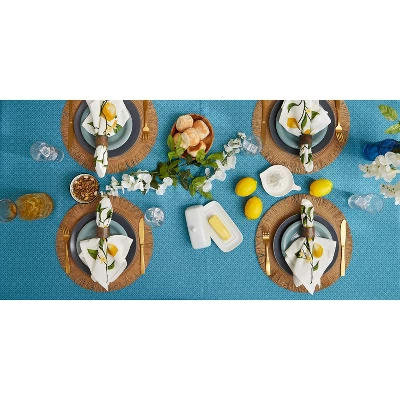 Design Imports Storm Blue Tonal Lattice Print Outdoor Tablecloth 60 Round 4 Design Imports Storm Blue Tonal Lattice Print Outdoor Tablecloth 60 Round - Image 4