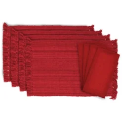 DII Variegated Fringe Placemat Set 8 Piece, Tango Red, MT 13x19", NP 20x20" -Design Imports GUEST 225b9783 9765 4735 84d4 ea28c6e27cb2