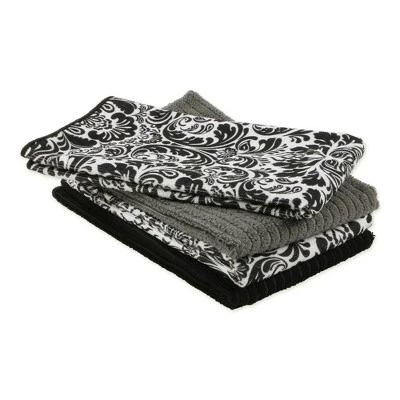 Design Imports Black Damask Mf Dishtowel Set/4 6 Design Imports Black Damask Mf Dishtowel Set/4 - Image 6