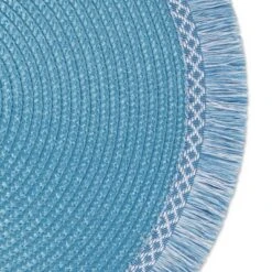 Design Imports Storm Blue Round Fringed Placemat Set/6