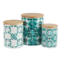 Design Imports Teal Tile Ceramic Canister Set/3 -Design Imports GUEST 23395950 2b44 4673 b165 d79de1b420da