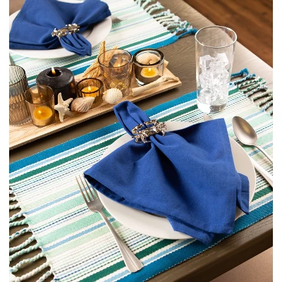 Set Of 6 Tidal Stripe Fringed Placemat Blue - Design Imports: 100% Cotton, Machine Washable, Indoor & Outdoor Use 3 Set Of 6 Tidal Stripe Fringed Placemat Blue - Design Imports: 100% Cotton, Machine Washable, Indoor & Outdoor Use - Image 3