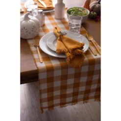 Design Imports Heavyweight Check Fringe Table Runner, Pumpkin Spice, 14X108" -Design Imports GUEST 23b49b77 066f 4914 983c fc3d8d7ac82c