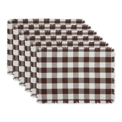 Design Imports Bark Brown Heavyweight Check Fringed Placemat Set/6 9 Design Imports Bark Brown Heavyweight Check Fringed Placemat Set/6 - Image 9