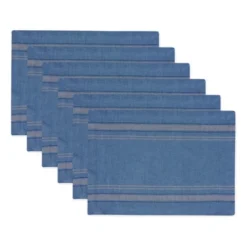 DII French Stripe Placemat Set 6 Piece, Blue Chambray, 13x19" -Design Imports GUEST 25c1b316 1849 4ee1 8ef5 0fe2e1b5b950