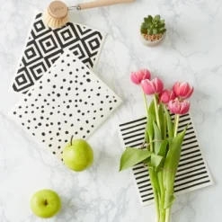 Design Imports Swedish Dishcloth Set/3, Reusable & Absorbent, Black & White -Design Imports GUEST 25f4b1c6 b5f0 450e bd36 8d624f21593b