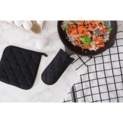 Design Imports Terry Handle Potholder Set 3 Piece Black 6X3"