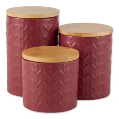 Design Imports Barn Red Matte Retro Vine Texture Ceramic Canister Set/3 -Design Imports GUEST 26a8ad06 7ec5 4c1f bbb7 eb156cfb0f54