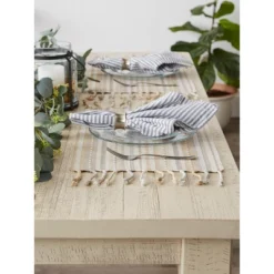 DII Stripe Placemat Set 6 Piece, Natural, 13x19"