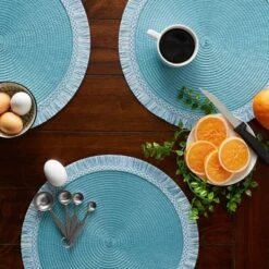 Design Imports Storm Blue Round Fringed Placemat Set/6 -Design Imports GUEST 27c69aca 6dc1 4a66 926f 35c002b9a8c1