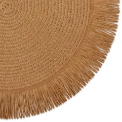 DII Fringe Placemat Set 6 Piece, Natural Fringe, 15" Dia
