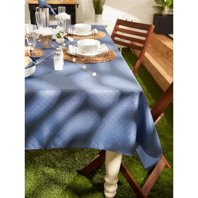 Design Imports French Blue Tonal Lattice Print Outdoor Tablecloth 60X84 5 Design Imports French Blue Tonal Lattice Print Outdoor Tablecloth 60X84 - Image 5