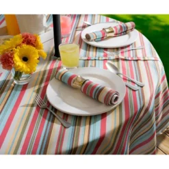 Design Imports Summer Stripe Outdoor Tablecloth With Zipper 60X120 -Design Imports GUEST 2a0ffe71 a71f 423d bc76 608b5e384974