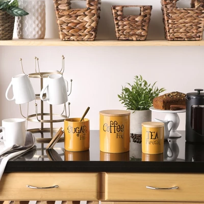 Design Imports Honey Gold Coffee/Sugar/Tea Ceramic Canister Set/3 4 Design Imports Honey Gold Coffee/Sugar/Tea Ceramic Canister Set/3 - Image 4