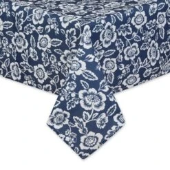 Design Imports Nautical Blue Floral Print Outdoor Tablecloth With Zipper 60X120