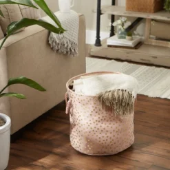 Design Imports Polyester Bin Dots Gold / Millennial Pink Round Large 15X16X16 -Design Imports GUEST 2d88ba48 b8fb 4206 8c45 134bf9aa109f