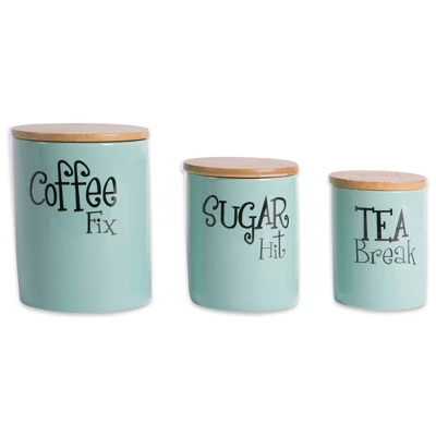 Design Imports Aqua Coffee/Sugar/Tea Ceramic Canister Set/3 4 Design Imports Aqua Coffee/Sugar/Tea Ceramic Canister Set/3 - Image 4