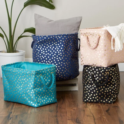 Design Imports Polyester Bin Dots Gold / Teal Rectangle Medium 16X10X12 5 Design Imports Polyester Bin Dots Gold / Teal Rectangle Medium 16X10X12 - Image 5