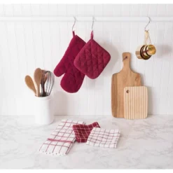 Design Imports Terry Solid Potholder Set 3 Piece Wine 7X7"
