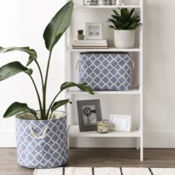 Design Imports Polyester Bin Lattice Stonewash Blue Rectangle Medium 16X10X12 -Design Imports GUEST 2f788d2d a2a8 467d 9968 8ec6368c4109