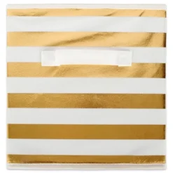 Design Imports Nonwoven Polyester Cube Stripe White/Gold Square 11X11X11 Set/4 -Design Imports GUEST 33edfdfa 71e4 49d4 8622 63a642297096