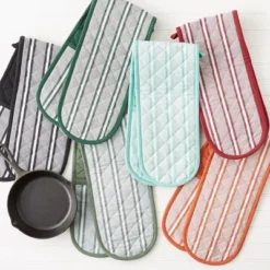 Design Imports Double Stripe Oven Mitt Set Aqua 35X7.5" -Design Imports GUEST 34178f91 3ac6 4086 898b 77bfd906e038