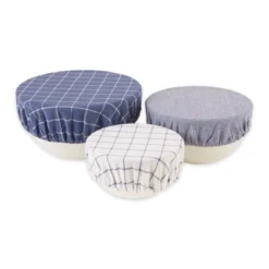 Design Imports Reusable Cotton Dish Covers Set/3, Blue Indigo