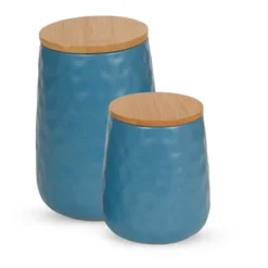 Design Imports Storm Blue Matte Dimple Texture Ceramic Canister Set/2 -Design Imports GUEST 34ec820e 4188 4e82 8610 1caad739b544
