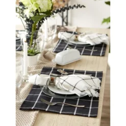 DII Check Placemat Set 6 Piece, Black Check, 13x19"