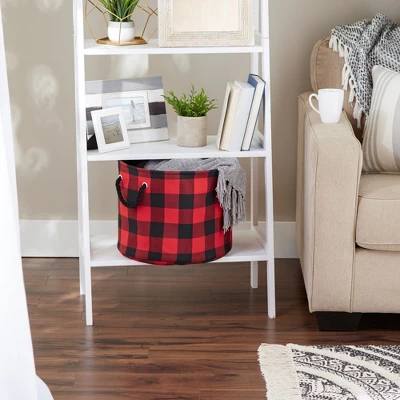 Design Imports Polyester Bin Buffalo Check Red / Black Round Medium 12X15X15 6 Design Imports Polyester Bin Buffalo Check Red / Black Round Medium 12X15X15 - Image 6