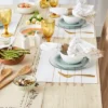 DII Stripe Tassel Placemat Set 4 Piece, White & Stone, 13x19"