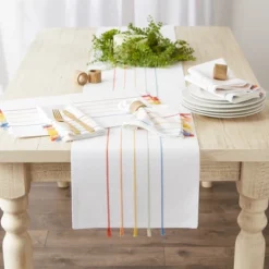 DII Stripe Tassel Placemat Set 4 Piece, White & Rainbow, 13x19" -Design Imports GUEST 385ea354 59be 4ca2 ab5a 826f742fadb7