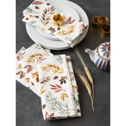 6pk Falling Leaves Print Napkin - Design Imports: Machine Washable, 100% Cotton, Botanical Pattern -Design Imports GUEST 386e4a42 e836 413f 8568 3beb2a062466