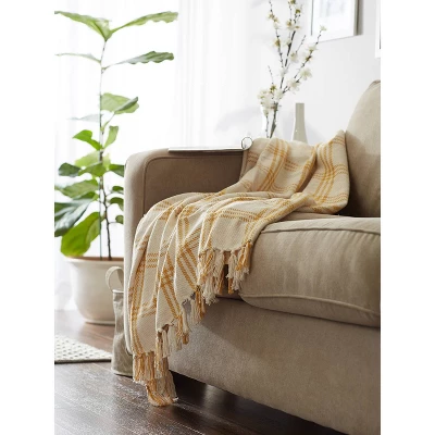 50"x60" Modern Farmhouse Plaid Throw Blanket Gold - Design Imports: Cotton Woven, Hypoallergenic, Machine Washable 9 50"x60" Modern Farmhouse Plaid Throw Blanket Gold - Design Imports: Cotton Woven, Hypoallergenic, Machine Washable - Image 9