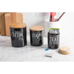 Design Imports 15 Design Imports Black Coffee/Sugar/Tea Ceramic Canister Set/3