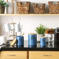 Design Imports Blue Coffee/Sugar/Tea Ceramic Canister Set/3 -Design Imports GUEST 3939d129 af03 435a 8923 f871c38ffc8f