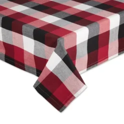 Design Imports Cardinal Red Tri Color Check Tablecloth 60X104
