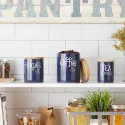 Design Imports Nautical Blue Coffee/Sugar/Tea Ceramic Canister Set/3 -Design Imports GUEST 3a568c6f 37de 43b9 84dc d9b9a1f309e4