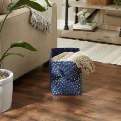 Design Imports Polyester Bin Dots Gold / Nautical Blue Rectangle Medium 16X10X12 -Design Imports GUEST 3aa50366 2845 4447 9923 693eeda68a57