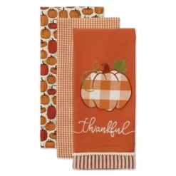 Design Imports Assorted Thankful Check Pumpkin Dishtowel (Set Of 3)