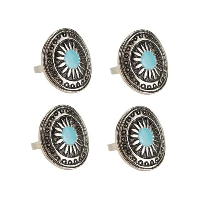 Design Imports Turquoise Sun Napkin Ring Set/4 4 Design Imports Turquoise Sun Napkin Ring Set/4 - Image 4