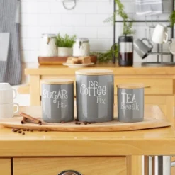 Design Imports Gray Coffee/Sugar/Tea Ceramic Canister Set/3 -Design Imports GUEST 3cc02623 d416 4dfd 8ed9 296592d153fa