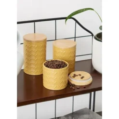 Design Imports Honey Gold Matte Retro Vine Texture Ceramic Canister Set/3 21 Design Imports Honey Gold Matte Retro Vine Texture Ceramic Canister Set/3 -Design Imports GUEST 3ea18c31 6eab 44f5 b703 3c611a041cbe
