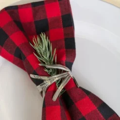 DII Metallic Silver Napkin Ring Set 6 Piece, Antique Branches