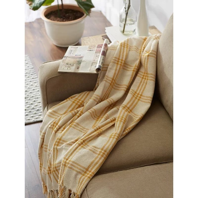 50"x60" Modern Farmhouse Plaid Throw Blanket Gold - Design Imports: Cotton Woven, Hypoallergenic, Machine Washable 10 50"x60" Modern Farmhouse Plaid Throw Blanket Gold - Design Imports: Cotton Woven, Hypoallergenic, Machine Washable - Image 10