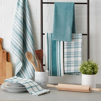 Design Imports Everyday Basic Woven Dishtowel Set 5 Piece, 18X28", Teal 4 Design Imports Everyday Basic Woven Dishtowel Set 5 Piece, 18X28", Teal - Image 4
