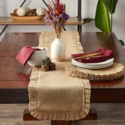 DII Jute Ruffle Trim Placemat Set 6 Piece, Natural, 15" Dia -Design Imports GUEST 3f7fde4a cbaa 4d36 8265 253e125dc1d9
